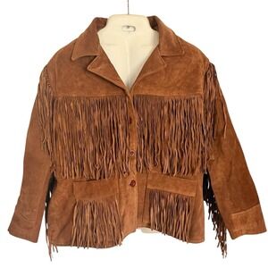VTG Leather Gallery Western Fringe Jacket Tag 2XL Fits Slim M/L 22" PTP READ